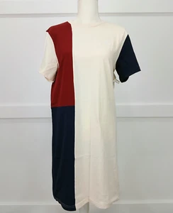 ADIDAS Shirt Dress Women's Small Short Sleeve Colorblock Ivory Navy Blue Red - Picture 1 of 11