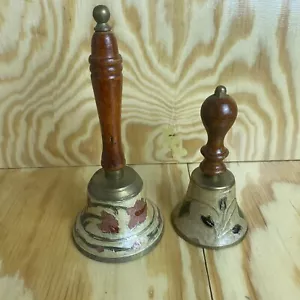 Vintage Brass and Enamel Floral Bells Lot of 2 - Picture 1 of 5