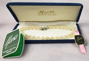 Vintage Marta Faux Pearl Ornate Strand Graduated Necklace Ornate Clasp & Box - Picture 1 of 4