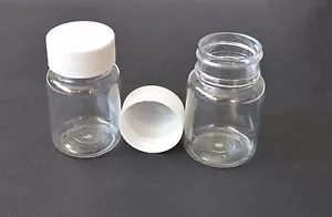 Bottiglie in PET plastica trasparente campione 20ml 20g 50pz con tappo in plastica bianco - Foto 1 di 2