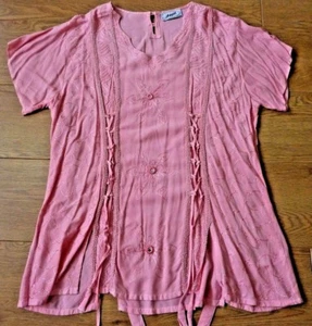 Angel Collection Ladies Top Embroided Textiles Floral Pattern Pink Size Large - Picture 1 of 10