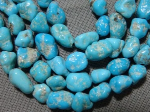 Natural SLEEPING BEAUTY TURQUOISE 5-7mm Long Nuggets BEADS 18" Strand 70cts+ - Picture 1 of 10