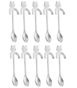 10PCS Stainless Steel Cute Mini Cat Spoon for Tea, Coffee, Dessert, Sugar, Ic... - Picture 1 of 6