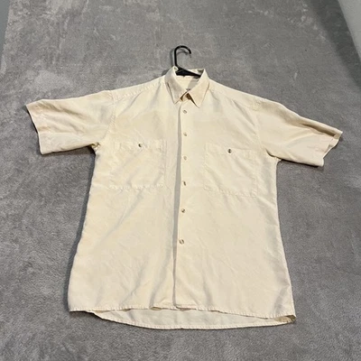 Camisa Birmania Bibas Para Hombre Pequeña Crema 100% Seda Manga Corta Botón Delantero Informal Foto 1 de 4