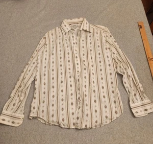 Y2K Guess Shirt Mens Large White Brown Geometric cowboy Button Front Long Sleeve - Picture 1 of 19