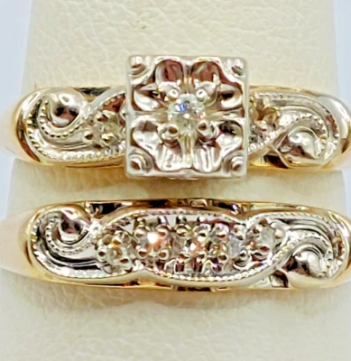 Vtg. RHAPSODY 14k Two Tone Gold & Diamond Wedding 2 Piece Set  READ - Image 1 of 4