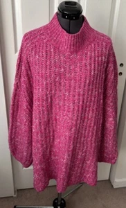 Anthropologie PILCRO Pink White Knit Mock Neck 3/4 Puff Slv Tunic Sweater XL - Picture 1 of 7