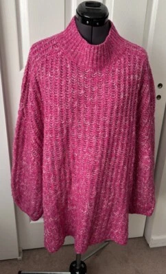 Suéter túnica Anthropologie PILCRO rosa blanco tejido cuello falso 3/4 Puff Slv XL Foto 1 de 4