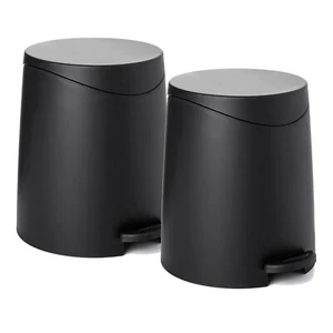 Superio Small Modern Pedal Step On 2 Pack Trash Can with Lid 3 Liter Black - Picture 1 of 9