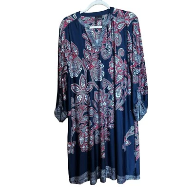 Vestido midi New Directions para mujer XL multicolor cachemira floral elástico cuello en V Foto 1 de 4