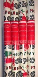 Christmas Wrapping Paper Lot 4 Rolls Red Car Truck w/ Tree on Top Gift Wrap New