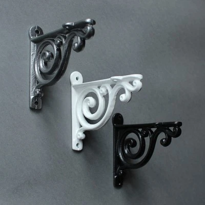 4" SMALL ANTIQUE CAST IRON VICTORIAN SHELF WALL BRACKET BLACK WHITE PEWTER-BR01 - Image 1 of 4