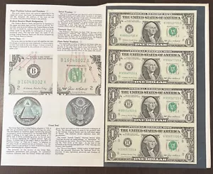 1985 Uncut Sheet of 4 $1 Bureau of Engraving and Printing - Picture 1 of 6