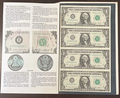 1985 Uncut Sheet of 4 $1 Bureau of Engraving and Printing - Image 1 of 4