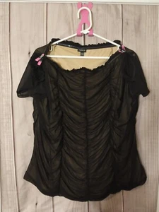 TORRID 4 off shouder short sleeve black sheer overlaying cream Womens - Picture 1 of 6