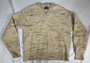 Vintage Pendleton wool v-neck sweater knit made in USA size L Oatmeal - Picture 1 of 12