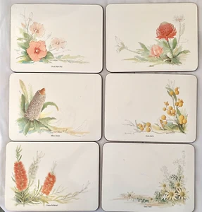 Vintage Set Of 6 Australian Wild Flowers   Cork Backed Placemats - Jason VGC - Picture 1 of 4