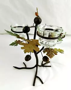 Kupfer / Metall Windlicht Teelicht Kerzenhalter Eichenlaub Eichel Herbst / Herbst - Bild 1 von 16