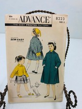 Vtg 1950's Advance # 8223 girl's long or short coat sewing pattern sz  2