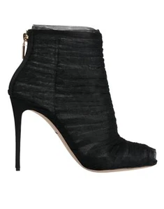 Dolce&Gabbana Women Black Ankle Boots Mesh Peep Toe Zip High Heel Booties EUR 40 - Picture 1 of 8