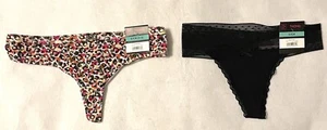 No Boundaries, 2 Thongs 1 Micro & Lace & 1 Cotton Size S/CH (3-5), Black & Multi - Picture 1 of 4