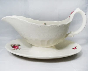 BILLINGSLEY ROSE by Spode Gravy Boat Attached Stand NEW NEVER USED made England - Picture 1 of 4