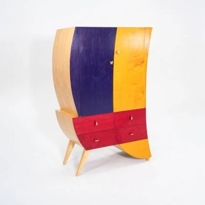 1990s Postmodern Sculptural Studio Craft Color Block Maple Armoire / Cabinet - Image 1 of 4