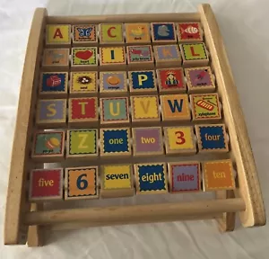 Educo Naturally Fun ABC Wooden Alphabet Numbers Abacus Stand Educational Toy - Picture 1 of 3