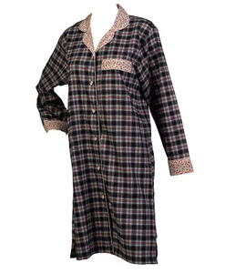 Waites Ladies 100% Cotton Tartan Check Nightshirt Button Flower Trim Navy Small - Picture 1 of 1