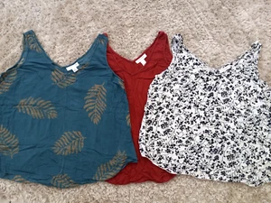 3 Motherhood Maternity LARGE Top Lot Sleeveless Viscose Gauze Tank Set Flowy - Picture 1 of 12