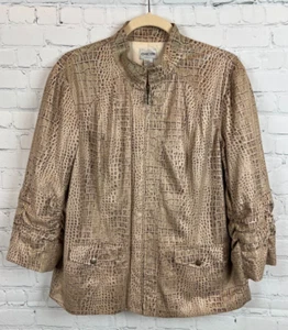 CHICO'S beige 3/4 gathered sleeve animal print full zip jacket blazer 2 (12 L) - Picture 1 of 7