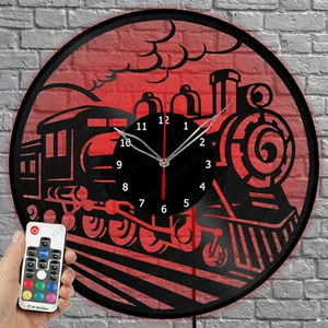 LED Vinyl Uhr Eisenbahn LED Licht Vinyl Schallplatte Wanduhr Wohndeko 1769 - Bild 1 von 11