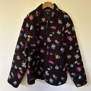 Requirements Quilted Jacket Womens Large Full Zip Black Purse Print Lightweight - Picture 1 of 6