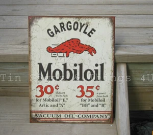 Gargoyle Mobiloil BLECHSCHILD Metall Vintage Öl Werbung Garage Tankstelle Wanddeko #1897 - Bild 1 von 11