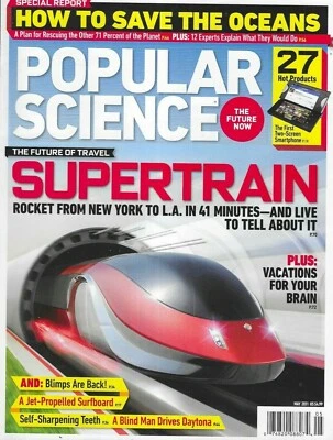Popular Science Magazine Super Train Save the Oceans Brain Vacations Blimps 2011 Foto 1 de 4