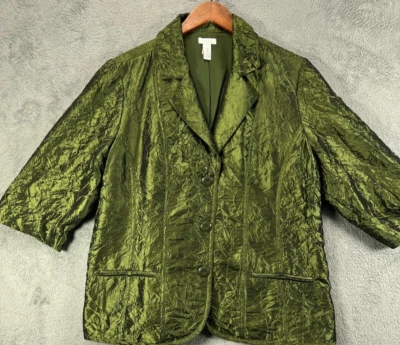 CHICOS Shantung Chaqueta Mujer 3 XL Verde Satinado Chaquetas Tafetán Topper Codo Slev Foto 1 de 4