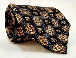 Jos A. Bank Men's Tie Geometric Print Dark Navy Blue Tan Handsewn 59" Ships Free - Picture 1 of 9