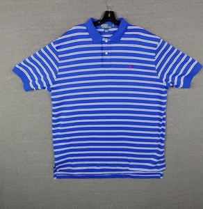 Polo Ralph Lauren Mens Shirt XL Blue Stripe Polo VTG 90s Golf Preppy Small Pony - Picture 1 of 9