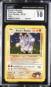 CGC 10 GEM MINT Brock's Rhydon 2000 Gym Heroes 2/132 Holo Pokemon Card psa - Picture 1 of 2