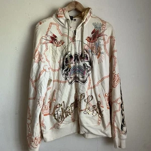 Christian Audigier Sudadera con Capucha Cremallera Estrás Calavera Encantada Talla Natural Grande Y2K - Imagen 1 de 9