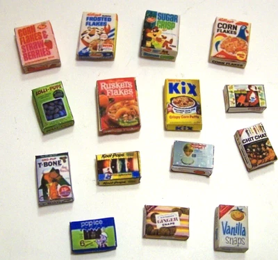 Винтажные коробки для хлопьев и закусок в масштабе 1:24 — полностью иллюстрированные — спереди, сзади и сбоку - Изображение 1 из 4