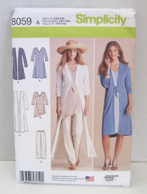 Simplicity 8059 Duster, Pants, Dress or Tunic Pattern Misses' XXS-XXL (4-26) UC - Image 1 of 2