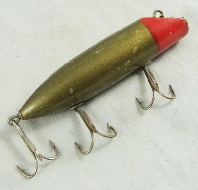 Antiguo señuelo vintage SOUTH BEND BASS ORENO - madera - sin ojos - cabeza roja color dorado Foto 1 de 4