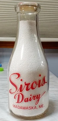 Pre-1966 SIROIS DAIRY Red PYRO Glazed Round Quart Milk Bottle Madawaska Maine - Image 1 of 2