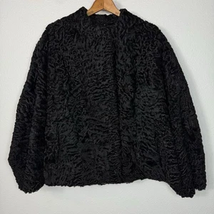 Vintage 1960s Black Persian Curly Lamb Mutton Fur Winter Ladies Coat Jacket - Picture 1 of 10