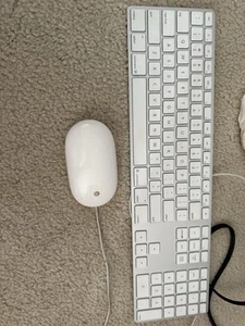 Apple White Aluminum USB Wired Keyboard Mighty Mouse A1152 A1243 Used 4DU1A - Picture 1 of 15