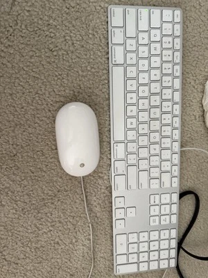 Apple White Aluminum USB Wired Keyboard Mighty Mouse A1152 A1243 Used 4DU1A - Image 1 of 4
