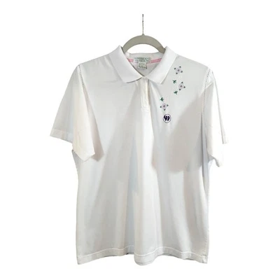 Camisa Polo Vintage Wimbledon Bordada Manga Corta en Blanco Tenis Para Mujer L Foto 1 de 4