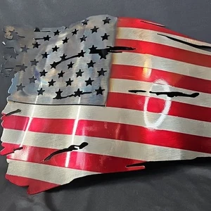 American Flag Tattered USA Metal Wall Garage Art - Picture 1 of 10