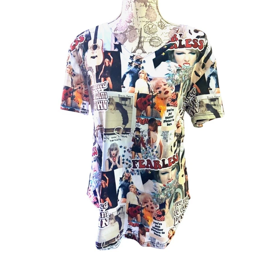 Camiseta Taylor Swift estampada elástica para mujer L/XL, ÚNICA hecha a mano Foto 1 de 4